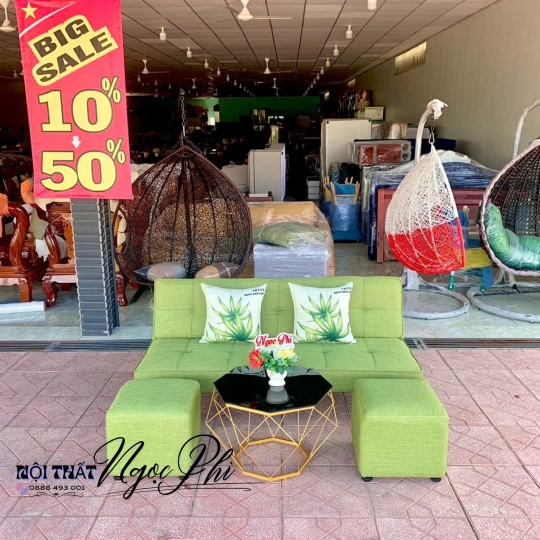 Sofa bed xanh lá vải bố 