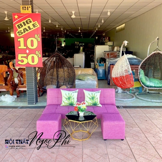 Sofa bed tím nhạt vải bố