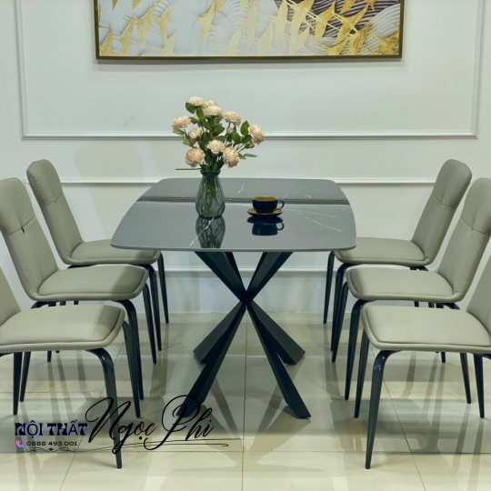 Bàn Ăn Mặt Đá Ceramic Chân Thắt Nơ 06