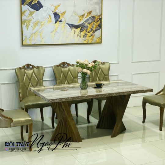 Bàn Ăn Mặt Đá Cẩm Thạch Chân Hình Quạt 12