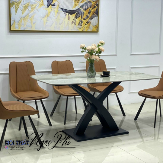 Bàn Ăn Mặt Đá Ceramic Chân X 08