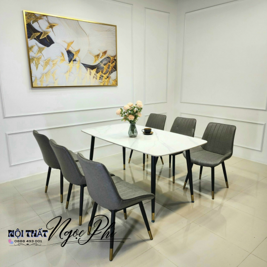 Bàn Ăn Mặt Đá Ceramic Khung 4 Chân Sắt Sơn Tĩnh Điện 13