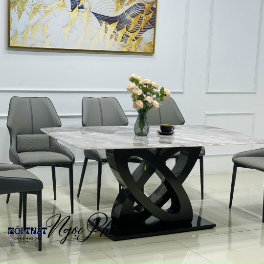 Bàn Ăn Mặt Đá Ceramic Chân Kiểu Sắt Tĩnh Điện 21
