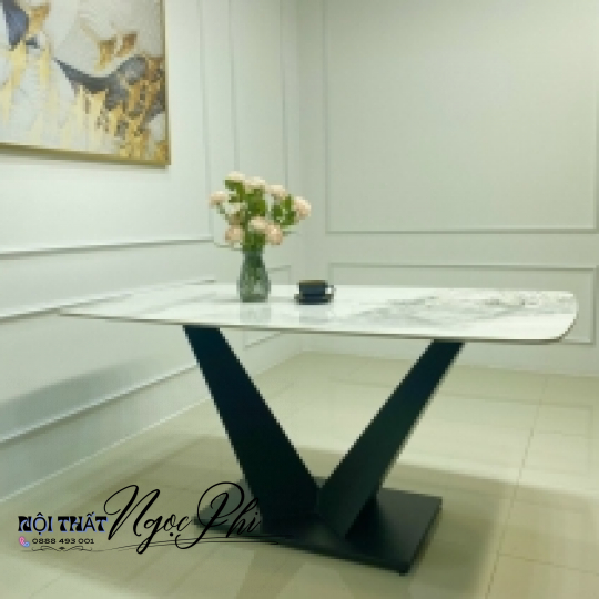 Bàn Ăn Mặt Đá LUX Chân V 09