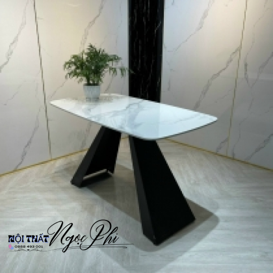 Bàn Ăn Mặt Đá Ceramic Chân V Ngược 10