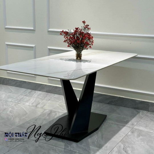 Bàn Ăn Mặt Đá Ceramic Chân V Sơn Tĩnh Điện 30