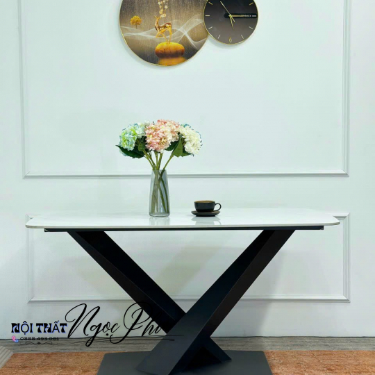 Bàn Ăn Mặt Đá Ceramic Chân Kiểu Chữ V 27