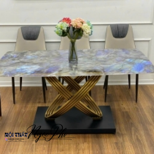 Bàn Ăn Mặt Đá Cẩm Thạch Tráng Gương 01