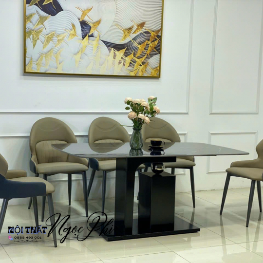 Bàn Ăn Mặt Đá Ceramic Chân Kiểu Hiện Đại 03