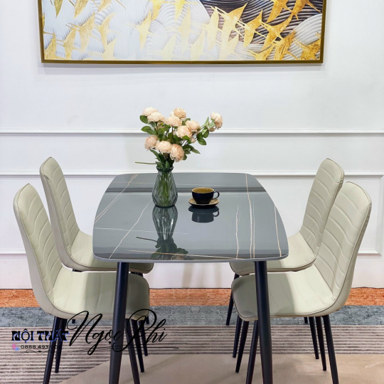 Bàn Ăn Mặt Đá Ceramic Đen Tia Sét Xám 31