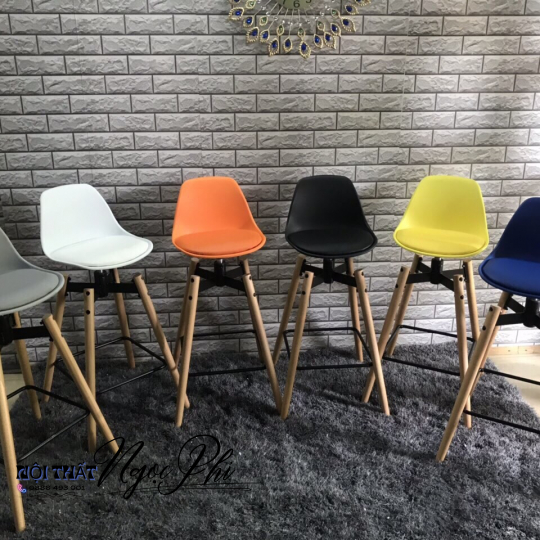 Ghế bar nhựa chân gỗ sồi