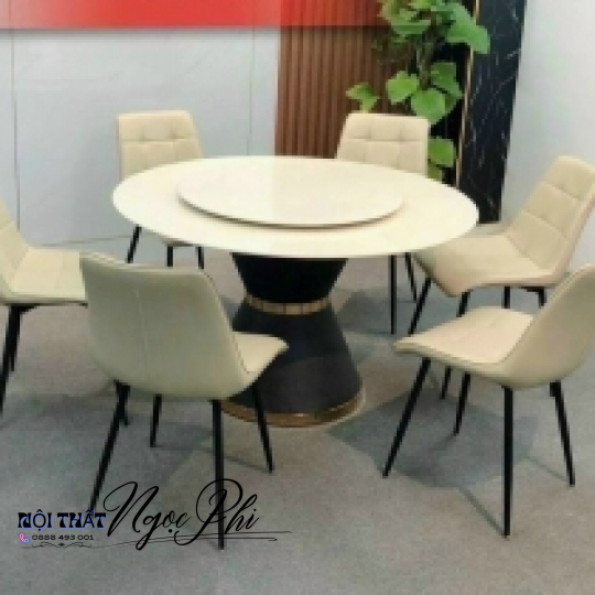 Bàn Ăn Tròn 2 Tầng Xoay Đá Ceramic 02