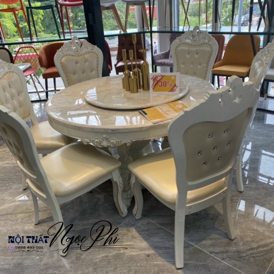Bàn ăn tròn 2 tầng mặt đá Ceramic 08