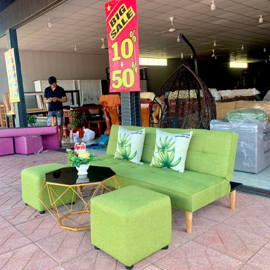 Sofa bed xanh lá vải bố 