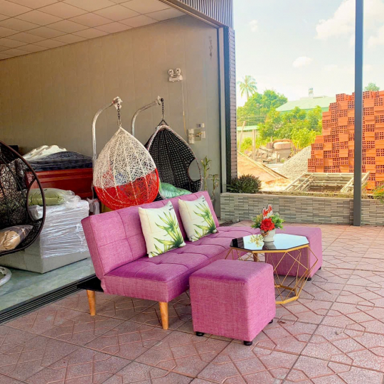 Sofa bed tím nhạt vải bố
